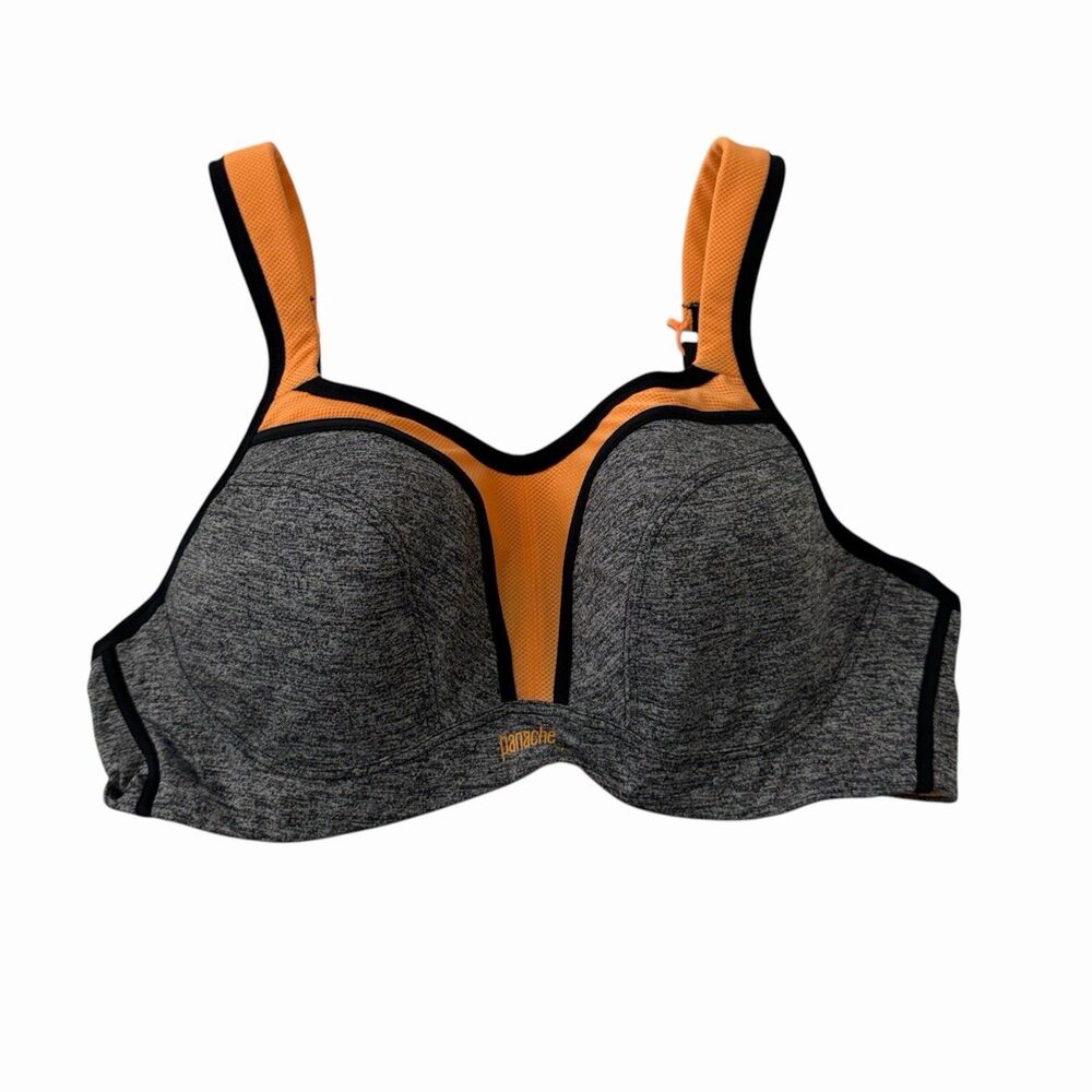 Panache Sport Underwire Sports Bra 36D Gray Orange High Impact Racerback 5021
